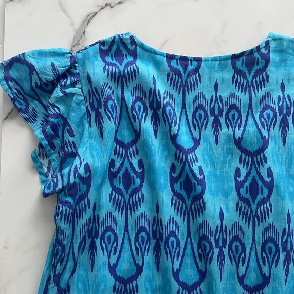 La Plage Bailey Tiered Maxi Dress Cotton Batik Leaf Blue coastal Boho Size XS - Picture 7 of 11